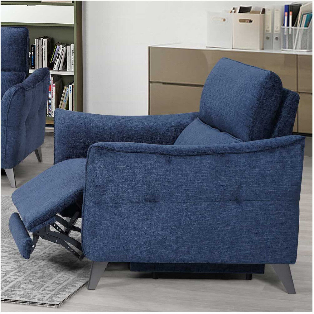 Tousmesmeubles Fauteuil relax électrique Tissu Bleu nuit - CARINA - L 96 x l 98 x H 100 cm