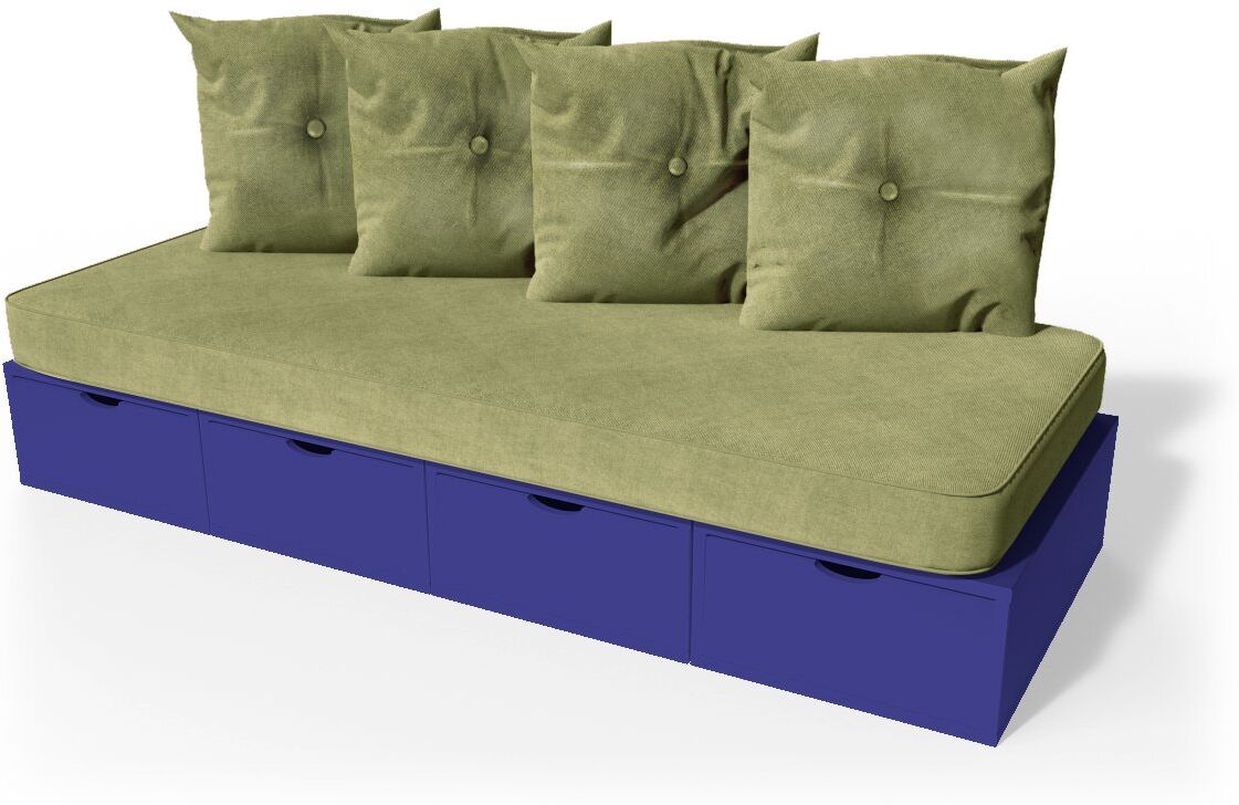 ABC MEUBLES Banquette cube 200 cm + futon + coussins - / - Bleu foncé