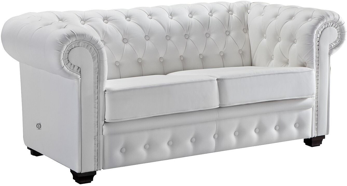 gdegdesign Canapé 2 places Chesterfield blanc en cuir - Lerwick