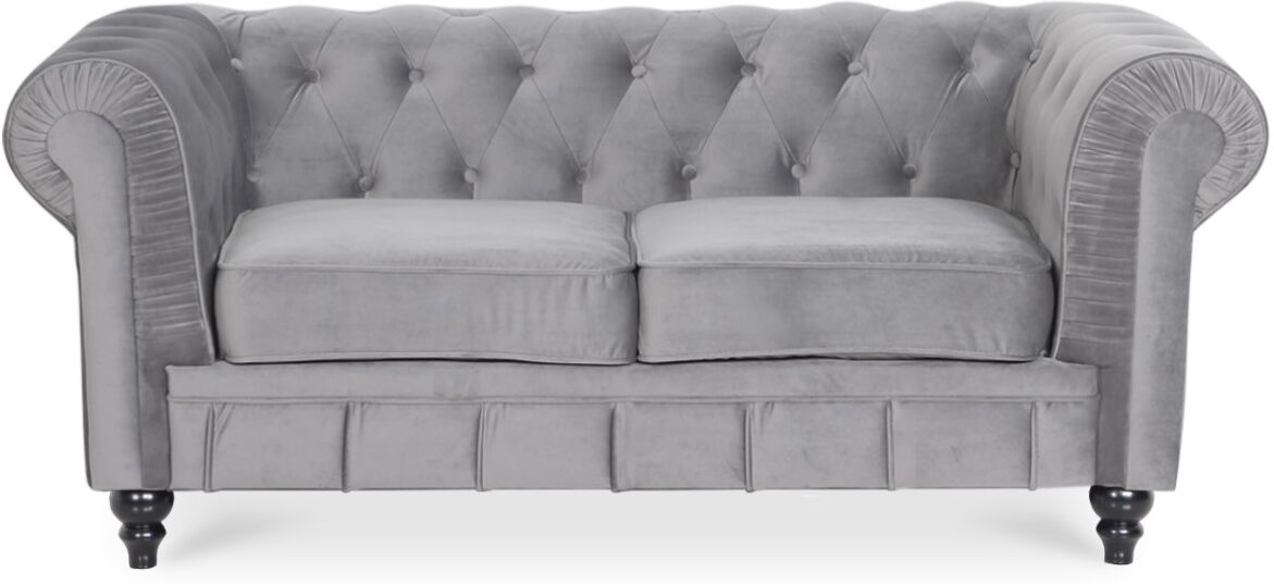 IntenseDeco Canapé Chesterfield Velours 2 Places Altesse Argent