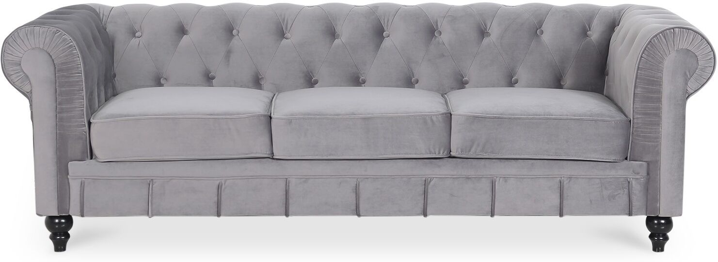 IntenseDeco Canapé Chesterfield Velours 3 Places Altesse Argent