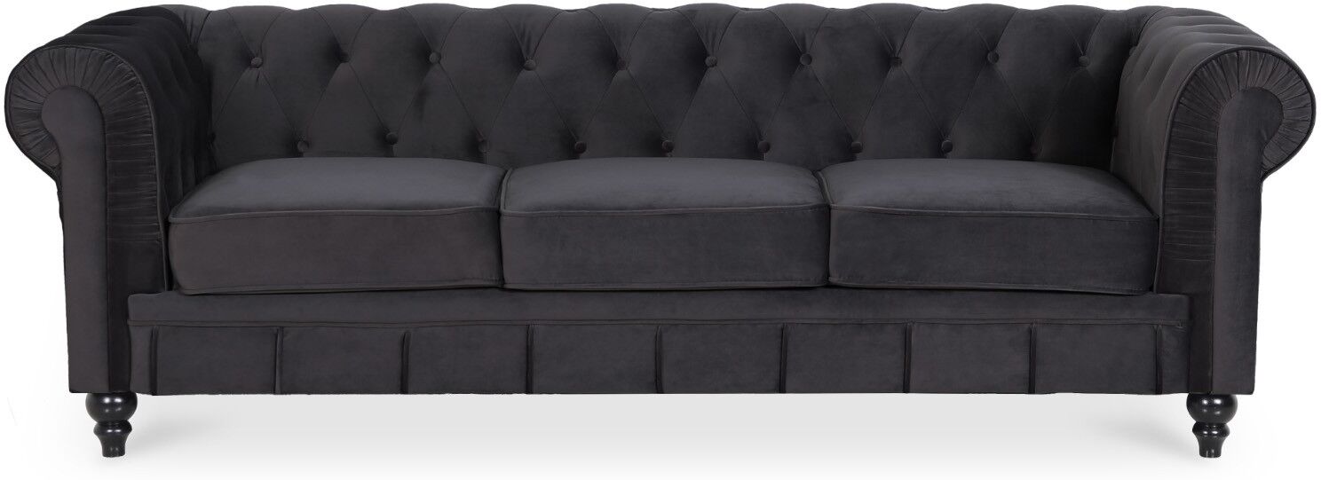 IntenseDeco Canape Chesterfield Velours 3 Places Altesse Noir