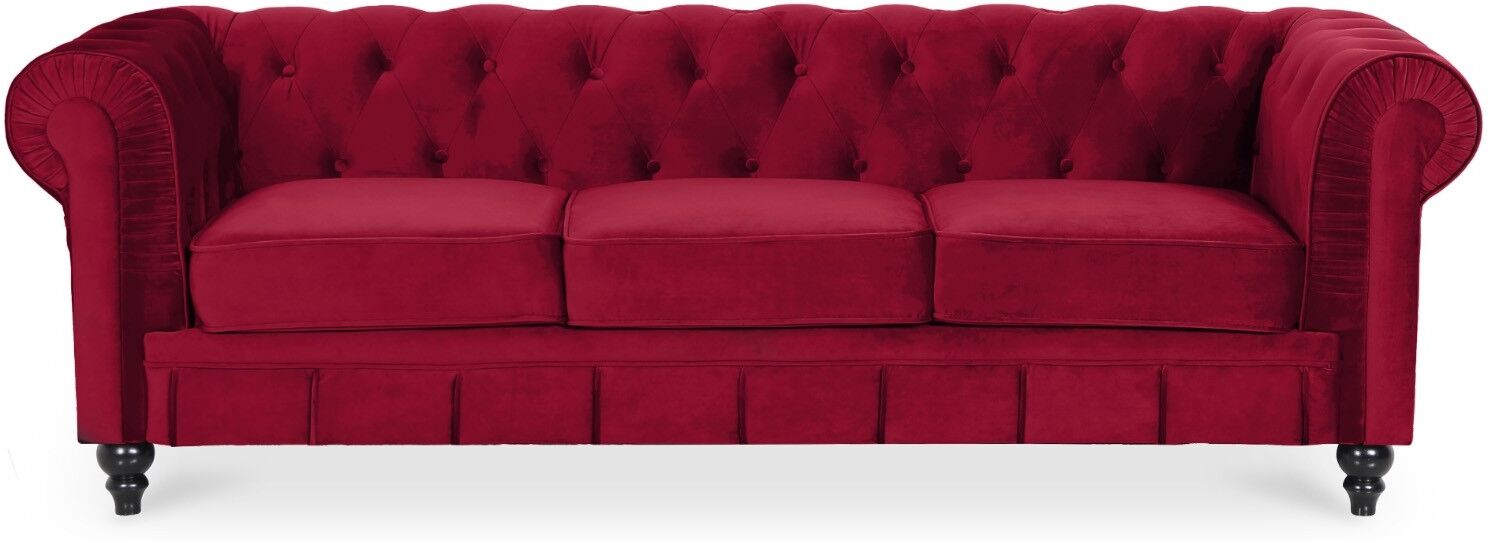 IntenseDeco Canape Chesterfield Velours 3 Places Altesse Rouge