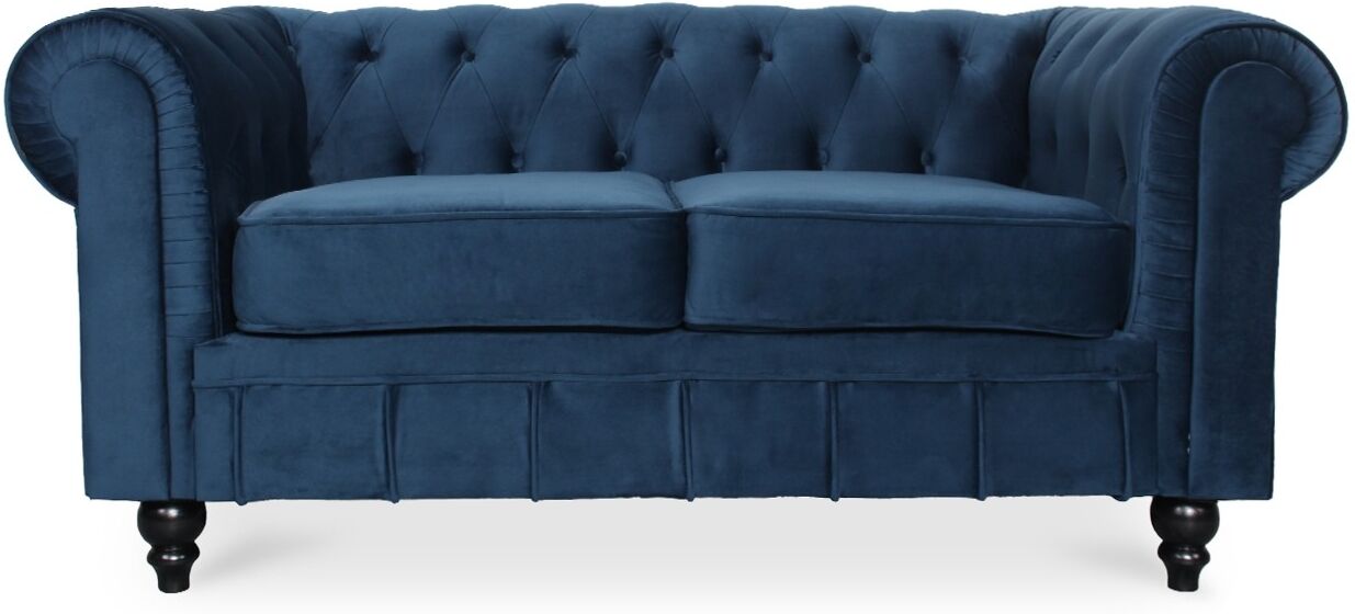 IntenseDeco Canapé Chesterfield Velours 2 Places Altesse Bleu foncé