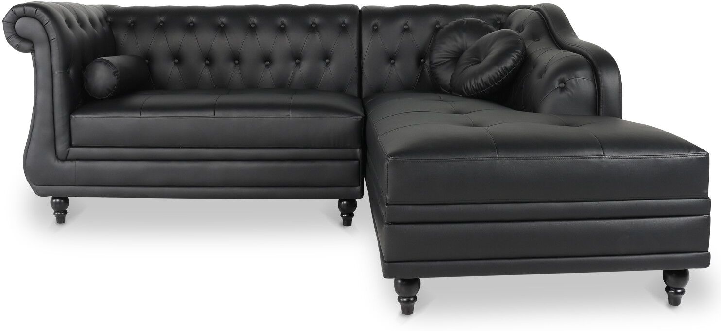 IntenseDeco Canapé d'angle droit Empire Noir style chesterfield