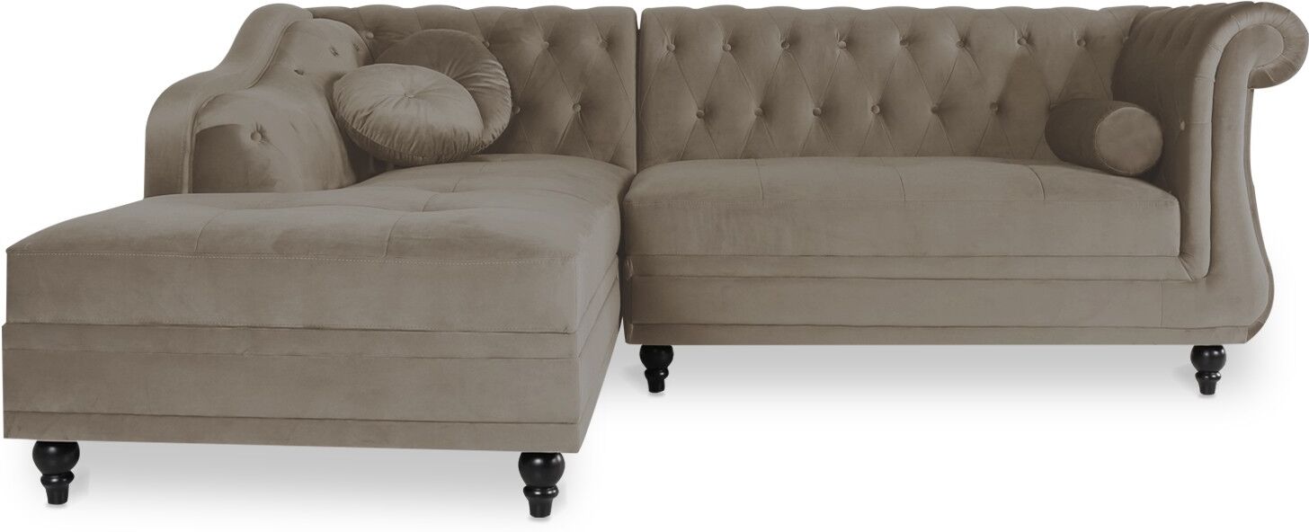 IntenseDeco Canapé d'angle gauche Empire Velours Taupe style Chesterfield