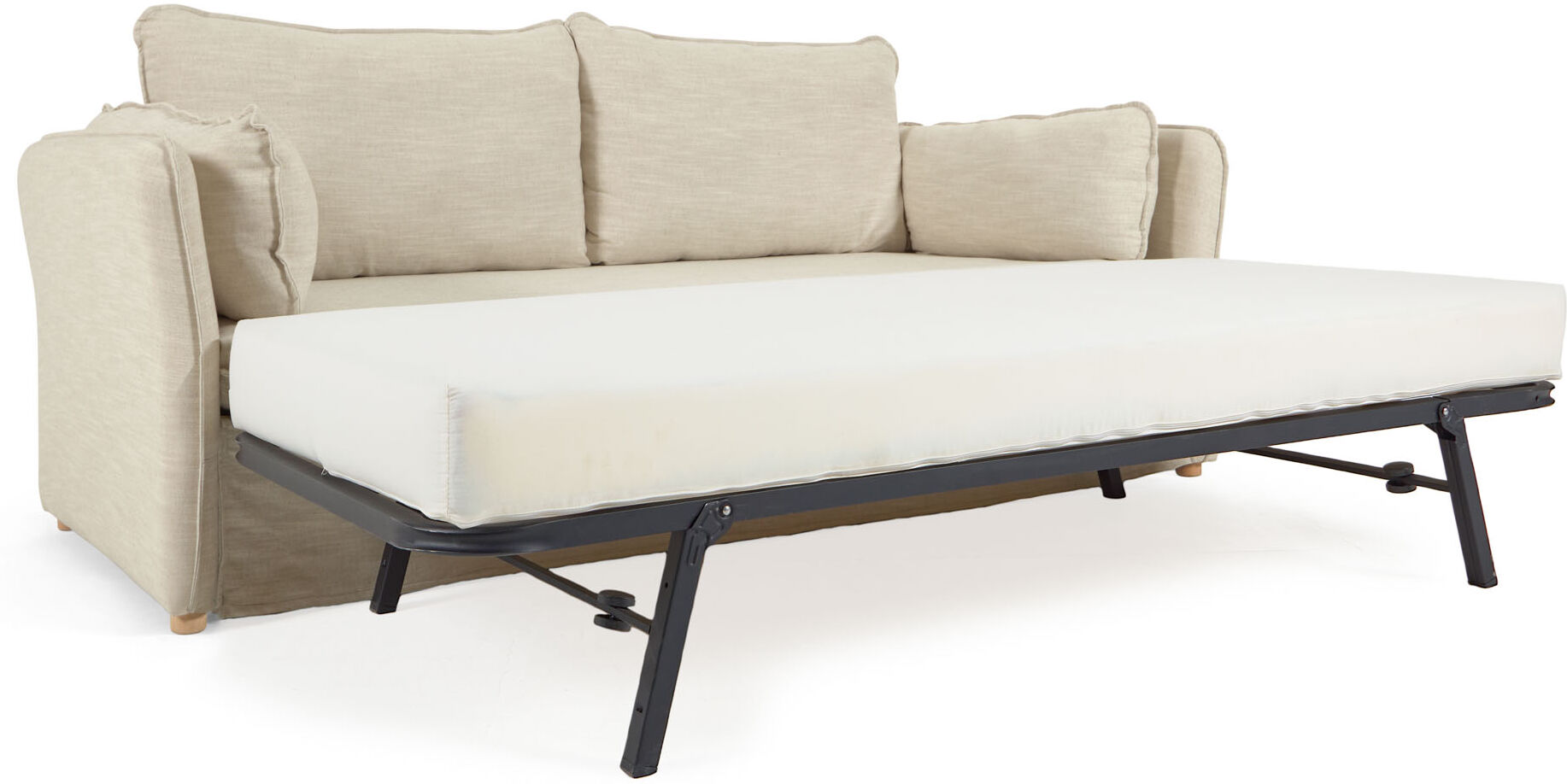 Kave Home Tanit sofa bed in white with solid beech wood legs with natural finish 210 cm