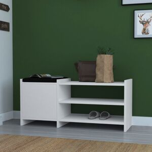 Toscohome Panca con Scarpiera 100x44h cm con anta e ripiani colore bianco - Sunno