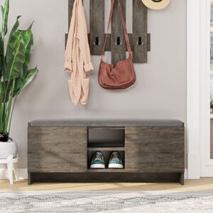 Toscohome Panca scarpiera in legno con ante e cuscino 110x43H cm colore dark coffee - Zulla