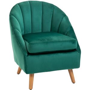 Homcom Poltroncina Elegante per Relax, Velluto Verde, Imbottitura Generosa, Base in Legno Resistente, 67x65x77 cm, per Salotto e Camera