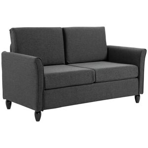 Homcom Divano a 2 Posti Seduta Ampia con Cuscini da Salotto Lino, Spugna 141 x 70 x 78cm Grigio scuro, Nero