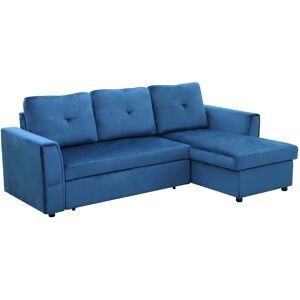 Homcom Divano Letto Angolare 3 Posti Effetto Velluto e Chaise Longue con Contenitore, 232x141x85cm, Blu