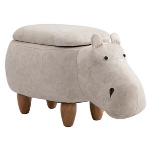 Homcom poggiapiedi a forma ippopotamo contenitore in Poliestere, Pioppo, Spugna, Legno di gomma, Beige 65 x 35 x 36cm