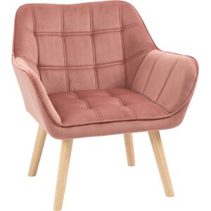 Homcom Poltroncina Stile Nordico in Legno ed Effetto Velluto Rosa per Soggiorno o Ufficio, 68.5x61x72.5 cm