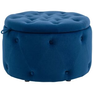 Homcom Pouf Poggiapiedi Rotondo con Vano Contenitore in Velluto Trapuntato, Ø60 x 40 cm, Blu Scuro