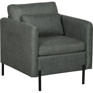 Homcom Poltroncina Moderna in Tessuto effetto Lino con Gambe in Acciaio e Tasche laterali, 73x73x80cm, Grigio