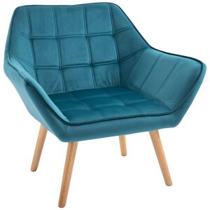 Homcom Poltroncina dal Design Scandinavo in Legno e Velluto Color Petrolio, per Soggiorno o Ufficio, 64x62x72.5cm