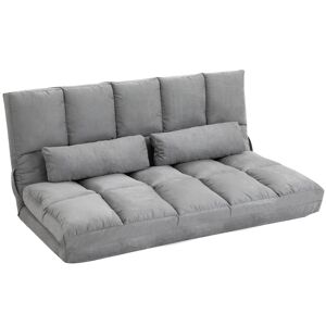 Homcom Divano da Terra Pieghevole a Lettino, Schienale Reclinabile su 7 Livelli e Cuscini, 130x73x60cm Grigio Chiaro