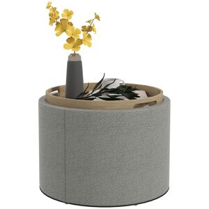 Homcom Pouf Contenitore Effetto Lino da 120 kg max con Vassoio a Ribalta, in MDF, 56x56x42 cm, Grigio