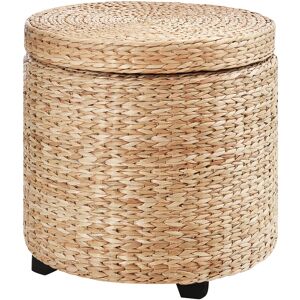 Homcom Pouf Contenitore Tondo con Rivestimento Rattan Lepironia, Sgabello Poggiapiedi Tavolino da Salotto con Coperchio, Ф43x43cm, Kaki