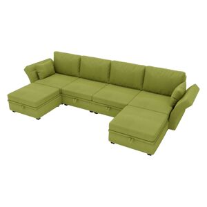 Gomyway Morbido divano componibile a forma di U con contenitore, divano letto matrimoniale, braccioli pieghevoli in tessuto, ampio divano reclinabile, Oliva