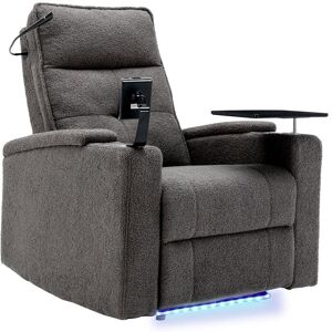 Pd-1 Poltrona Relax Elettrica Multifunzione con LED, Porta USB, Altoparlante Bluetooth, Tavolino Girevole 360°, Porta Smartphone, Portabicchieri e Illuminazione Ambiente, Grigio