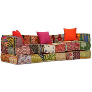 vidaXL Pouf Modulare a 3 Posti in Tessuto Patchwork