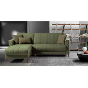 Arredo Casa Facile Mega Divano Angolare Letto Contenitore Reversibile Verde Petrolio Oliva - Cuscini - Elegante