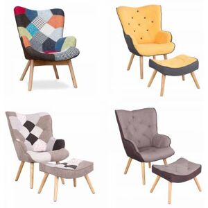 COMPRALO NEW Poltroncina Scandinava Patchwork Imbottita Poltrona + Poggiapiedi Tessuto Set Glaciale