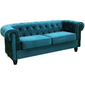 Milani Home divano vintage in ecopelle 3 posti cm 197x74x82 h di design inglese per salotto Blu 197 x 82 x 74 cm