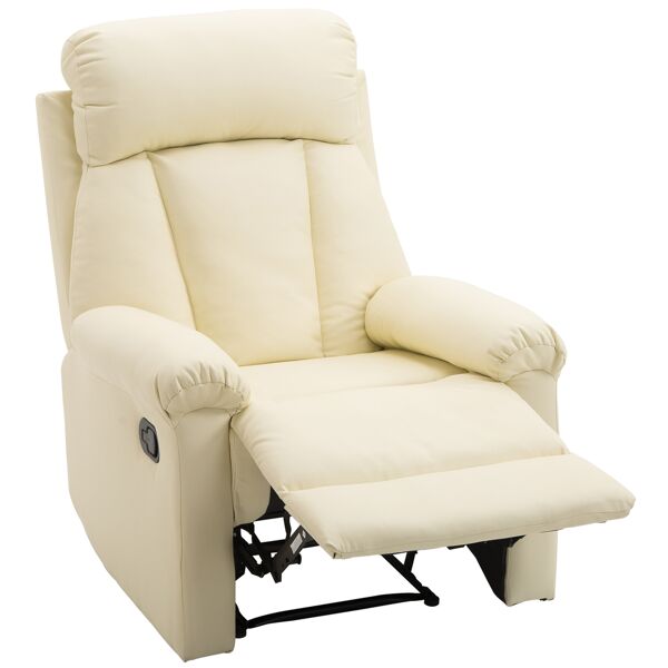 homcom poltrona relax reclinabile imbottita ergonomica con poggiapiedi similpelle 80 x 97 x 107cm crema
