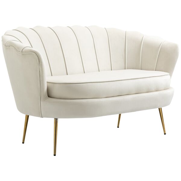 homcom divano vintage 2 posti in stile industrial chic, divanetto francese per ingresso in velluto, 130x77x77cm, crema