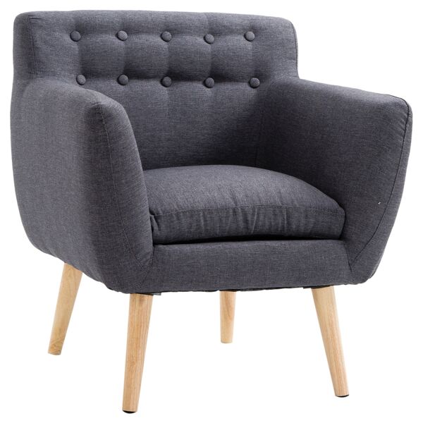 homcom sedia poltroncina di design camera soggiorno moderna con braccioli tessuto legno 68 × 58.5 × 76cm grigio scuro