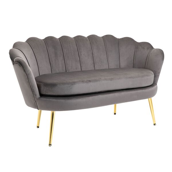 homcom divano 2 posti in velluto e gambe in metallo, arredamento vintage casa e ufficio, 100x52x46cm grigio