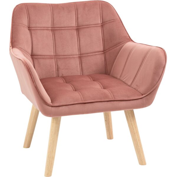 homcom poltroncina stile nordico in legno ed effetto velluto rosa per soggiorno o ufficio, 68.5x61x72.5 cm