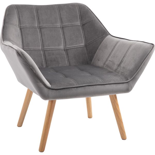 homcom poltroncina stile nordico in legno ed effetto velluto grigio per soggiorno o ufficio, 64x62x72.5 cm