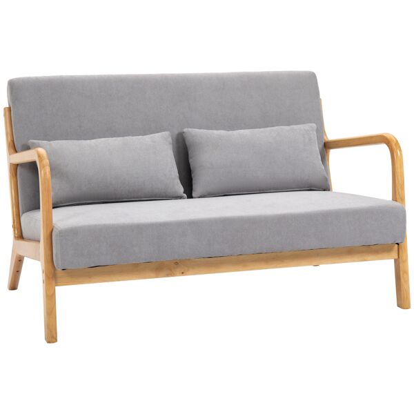 homcom divano 2 posti moderno e salvaspazio in legno con cuscini, seduta imbottita e tessuto effetto velluto, 122x71x76 cm, grigio
