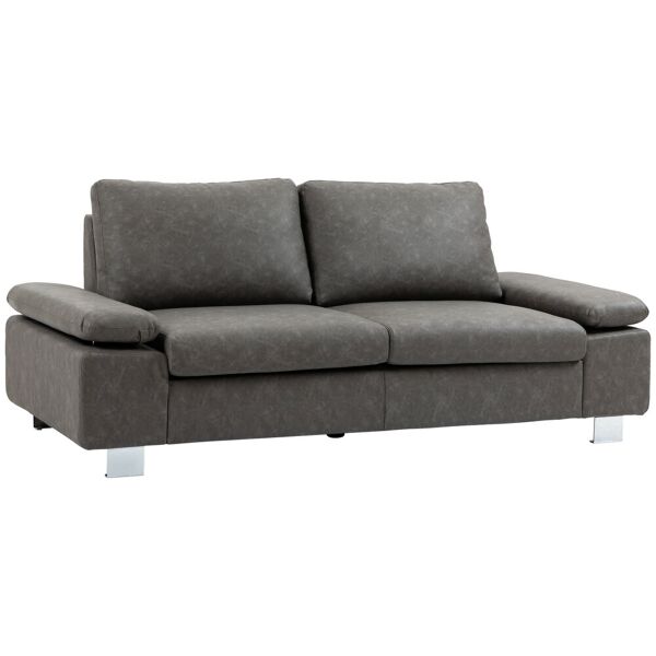 homcom divano 2 posti da salotto e ufficio salvaspazio con seduta imbottita e braccioli regolabili, 200x88x86 cm, grigio