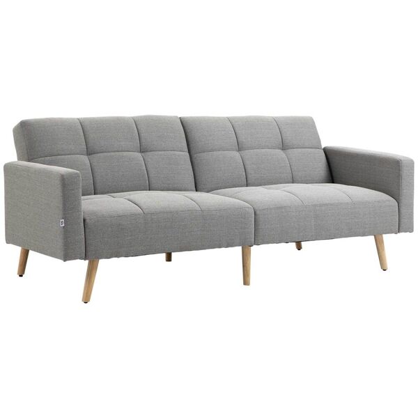 homcom divano letto matrimoniale con tessuto traspirante effetto lino e schienale regolabile, 205x95x80 cm, grigio