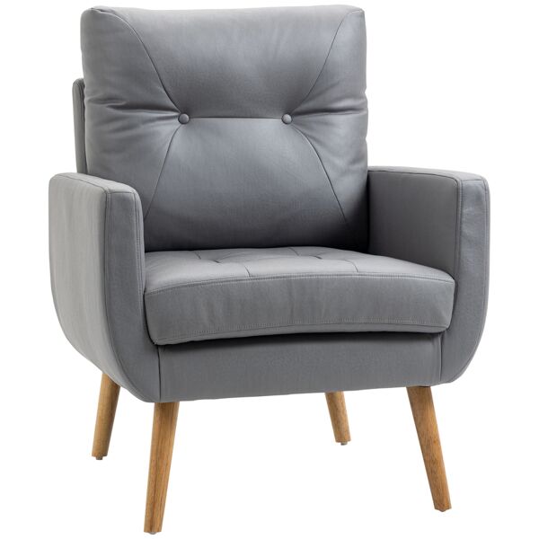 homcom sedia moderna per soggiorno e camera da letto con seduta imbottita, gambe in legno e tessuto in microfibra, 72x73x94 cm, grigia