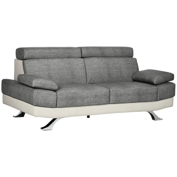 homcom divano 2 posti in finta pelle pu con poggiatesta regolabile su 5 livelli, 189x96.5x84cm, grigio