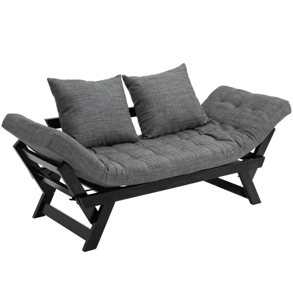 homcom divano letto singolo con braccioli regolabili su 3 posizioni in tessuto e legno, nero e grigio