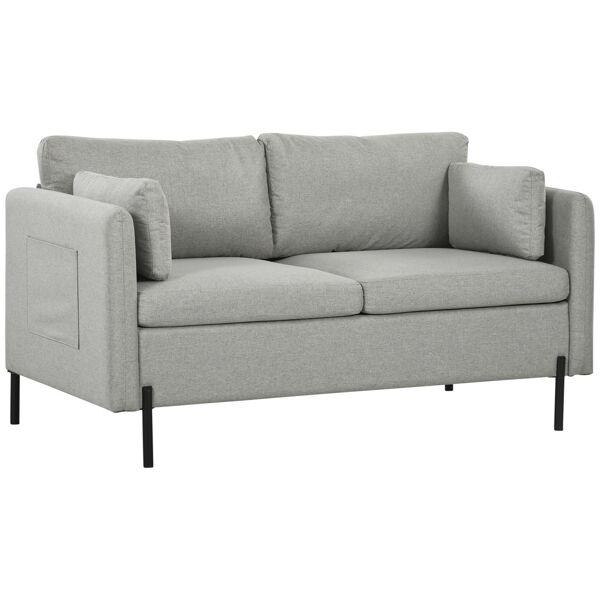 homcom divano 2 posti per soggiorno in tessuto effetto lino e acciaio con tasche laterali, 143x73x77cm, grigio