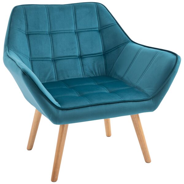 homcom poltroncina dal design scandinavo in legno e velluto color petrolio, per soggiorno o ufficio, 64x62x72.5cm