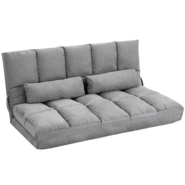 homcom divano da terra pieghevole a lettino, schienale reclinabile su 7 livelli e cuscini, 130x73x60cm grigio chiaro