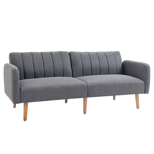 homcom divano letto 2 posti a 1 piazza con schienale reclinabile, rivestimento tessuto e gambe in legno, 173x75x73cm, grigio