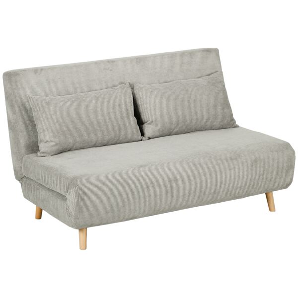 homcom divano letto matrimoniale con schienale regolabile e 2 cuscini, in tessuto effetto lino grigio