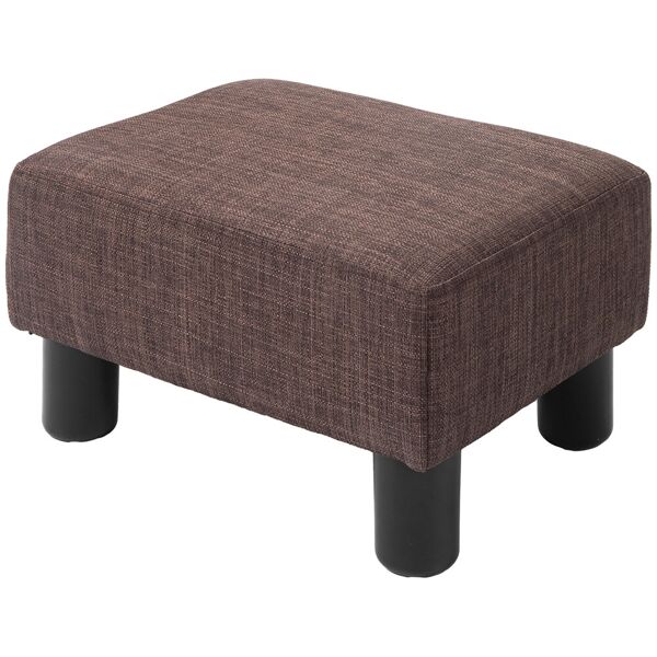 homcom pouf poggiapiedi in tessuto effetto lino imbottito, 40x30x24cm, marrone scuro