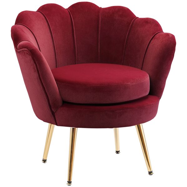 homcom poltrona vintage di design in velluto rosso scuro, poltroncina da camera con schienale alto 76x67x74cm