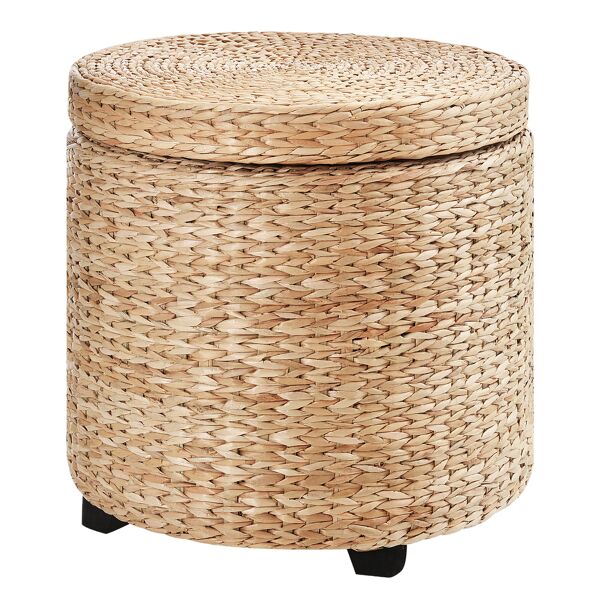 homcom pouf contenitore tondo con rivestimento rattan lepironia, sgabello poggiapiedi tavolino da salotto con coperchio, Ф43x43cm, kaki